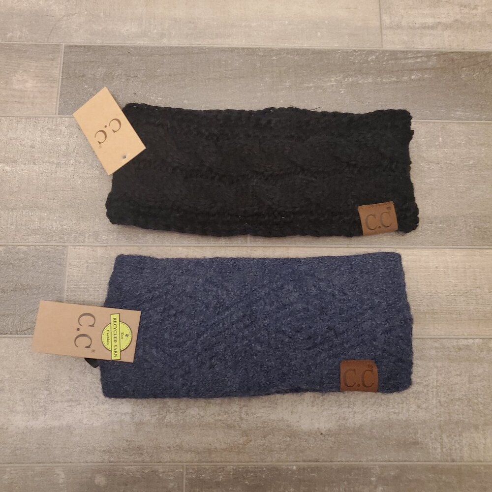 New Set of 2 C.C. Leather Patch Head Wrap Winter Ear Warmer